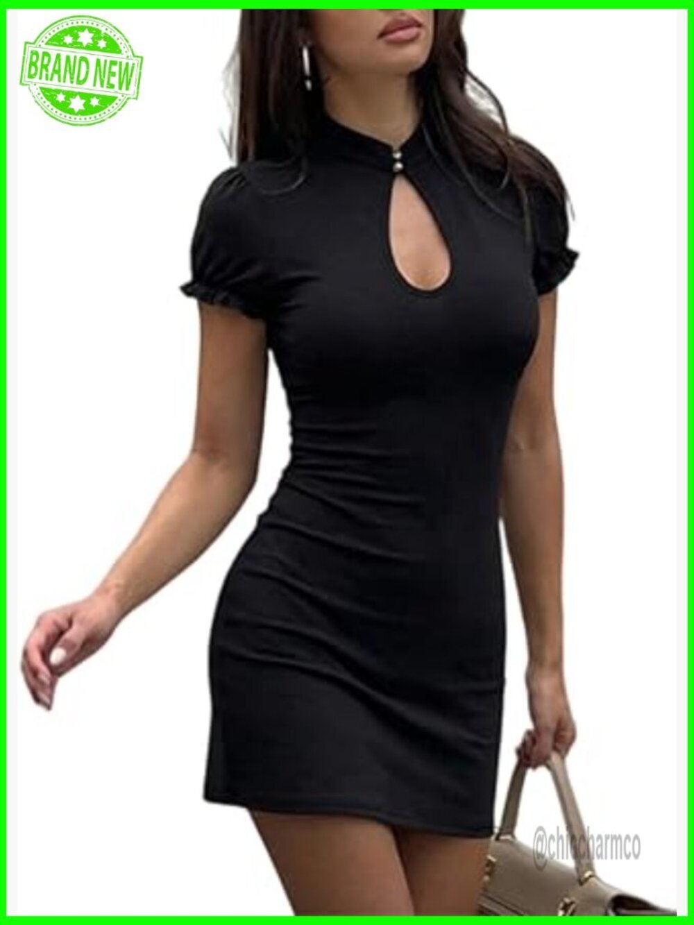 Keyhole Cutout Bodycon Mini Dress with Short Sleeves, Club Party Dresses